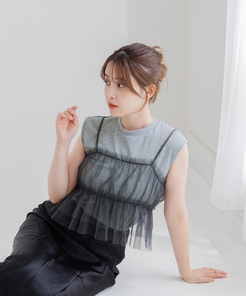 Dita Muaj.(ディータムアージュ)の「【SET】フレンチラメタンク&チュールキャミ(Tシャツ/カットソー・レディース・ホワイト/ブラック/サックスブルー/ナチュラル・FREE)」の8枚目の写真