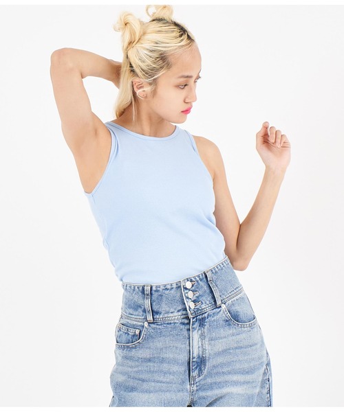 ANAP(アナップ)の「パット付アメリカンスリーブリブタンクトップ(タンクトップ・レディース・サックスブルー/ブラック/ホワイト・FREE)」の7枚目の写真