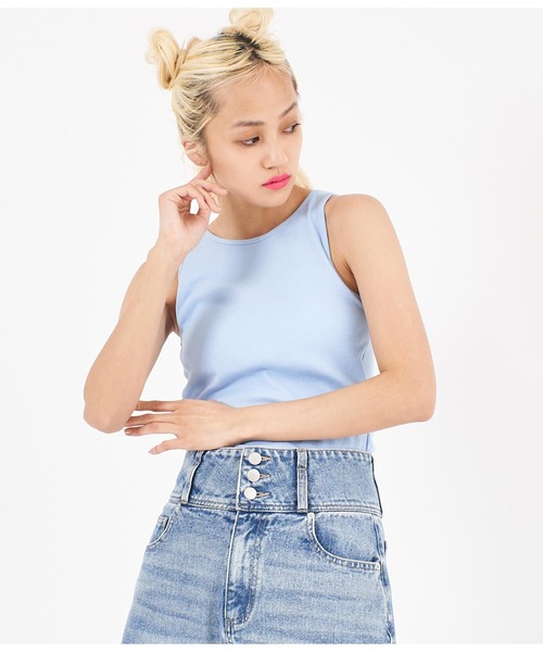 ANAP(アナップ)の「パット付アメリカンスリーブリブタンクトップ(タンクトップ・レディース・サックスブルー/ブラック/ホワイト・FREE)」の6枚目の写真