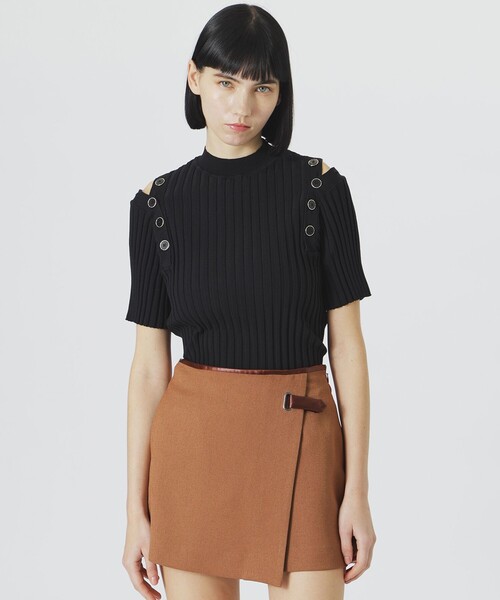 LOVELESS（ラブレス）の「ハーフスリーブショルダーカットアウトニット（ニット/セーター・レディース・グリーン系その他3/ブルー系その他4/ブラック/オフホワイト・36/34）」の2枚目の写真