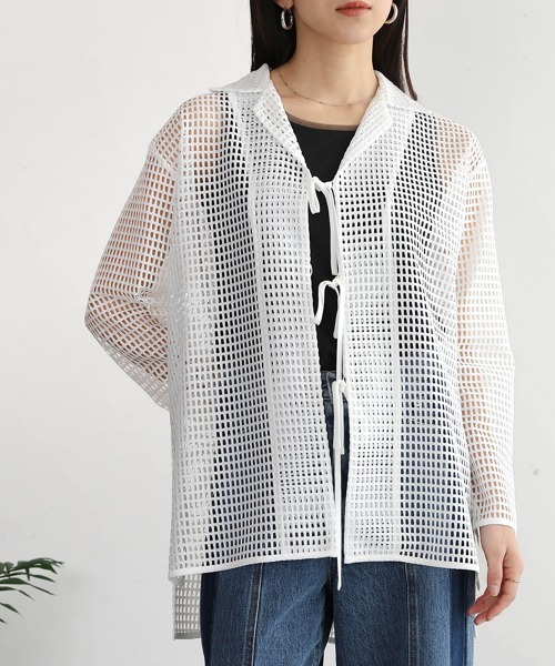 Bou Jeloud(ブージュルード)の「リボンメッシュシャツ(シャツ/ブラウス・レディース・オフホワイト/ブラック・38)」の6枚目の写真