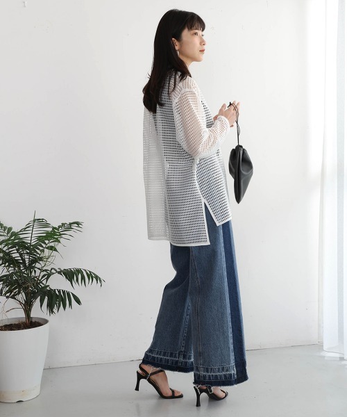 Bou Jeloud(ブージュルード)の「リボンメッシュシャツ(シャツ/ブラウス・レディース・オフホワイト/ブラック・38)」の8枚目の写真