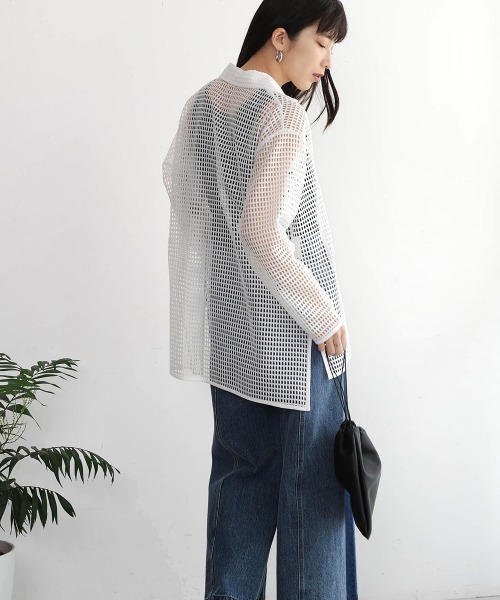 Bou Jeloud(ブージュルード)の「リボンメッシュシャツ(シャツ/ブラウス・レディース・オフホワイト/ブラック・38)」の10枚目の写真