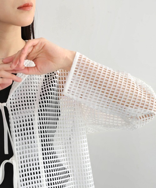 Bou Jeloud(ブージュルード)の「リボンメッシュシャツ(シャツ/ブラウス・レディース・オフホワイト/ブラック・38)」の14枚目の写真
