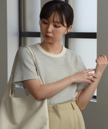 Amiur | round neck border tops / ラウンドネックボーダートップス(Tシャツ/カットソー)