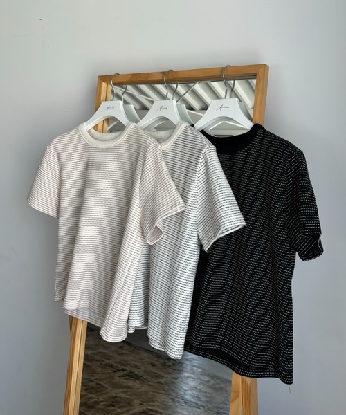 Amiur（エミレ）の「round neck border tops / ラウンドネックボーダートップス（Tシャツ/カットソー・レディース・ピンク/ブラック/アイボリー・FREE）」の12枚目の写真