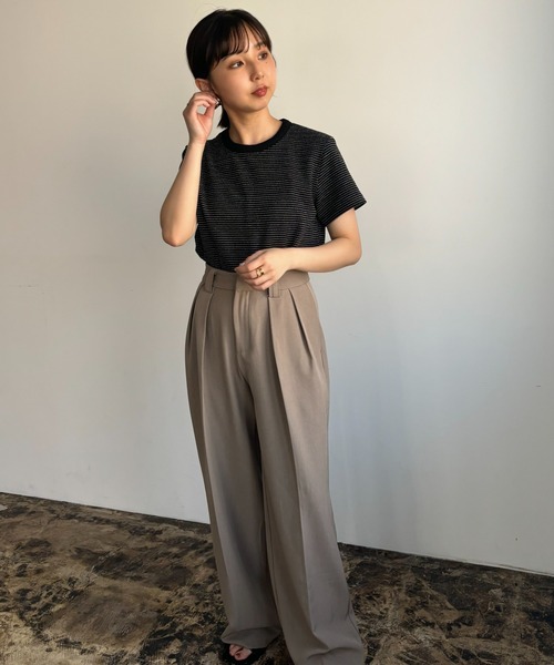 Amiur（エミレ）の「round neck border tops / ラウンドネックボーダートップス（Tシャツ/カットソー・レディース・ピンク/ブラック/アイボリー・FREE）」の7枚目の写真