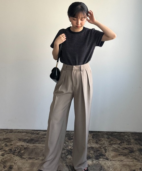 Amiur（エミレ）の「round neck border tops / ラウンドネックボーダートップス（Tシャツ/カットソー・レディース・ピンク/ブラック/アイボリー・FREE）」の8枚目の写真