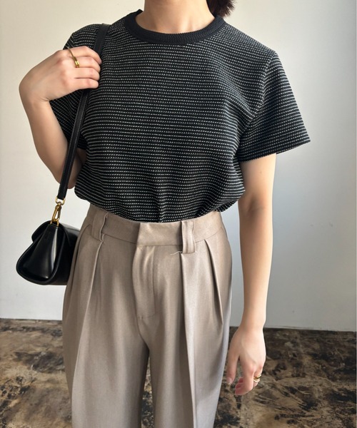 Amiur（エミレ）の「round neck border tops / ラウンドネックボーダートップス（Tシャツ/カットソー・レディース・ピンク/ブラック/アイボリー・FREE）」の6枚目の写真