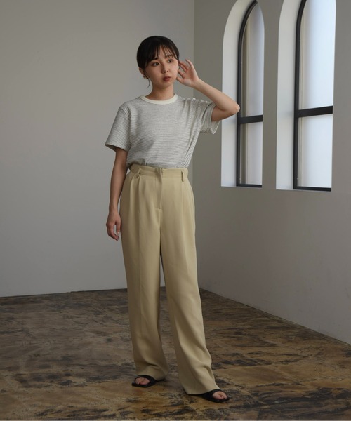 Amiur（エミレ）の「round neck border tops / ラウンドネックボーダートップス（Tシャツ/カットソー・レディース・ピンク/ブラック/アイボリー・FREE）」の9枚目の写真
