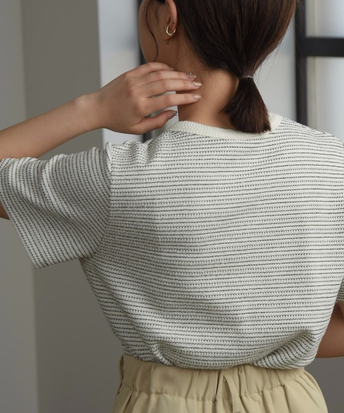 Amiur（エミレ）の「round neck border tops / ラウンドネックボーダートップス（Tシャツ/カットソー・レディース・ピンク/ブラック/アイボリー・FREE）」の10枚目の写真