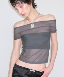 A'GEM/9 × .kom 『CRANK/クランク』 MESH LINE OFF SHOULDER TOP/メッシュラインオフショルダートップス