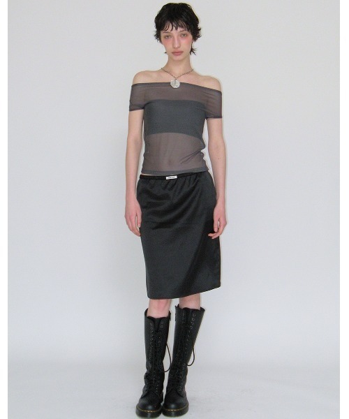 CRANK(クランク)の「A'GEM/9 × .kom 『CRANK/クランク』 MESH LINE OFF SHOULDER TOP/メッシュラインオフショルダートップス(Tシャツ/カットソー・レディース・カーキ/アイボリー/チャコールグレー・FREE)」の12枚目の写真