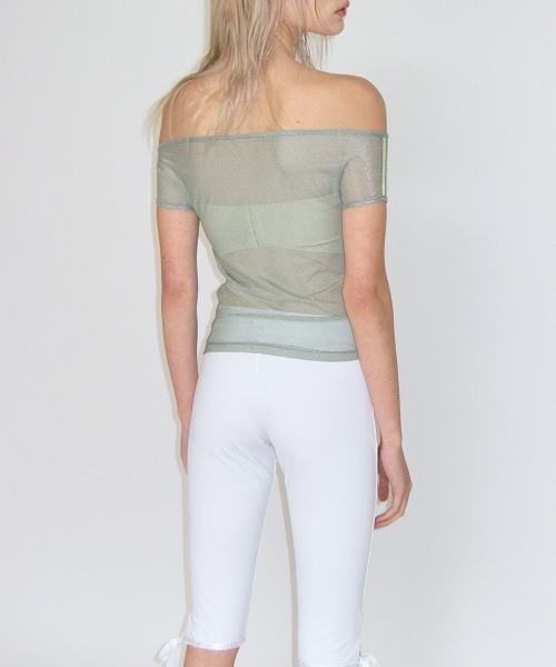 CRANK(クランク)の「A'GEM/9 × .kom 『CRANK/クランク』 MESH LINE OFF SHOULDER TOP/メッシュラインオフショルダートップス(Tシャツ/カットソー・レディース・カーキ/アイボリー/チャコールグレー・FREE)」の8枚目の写真