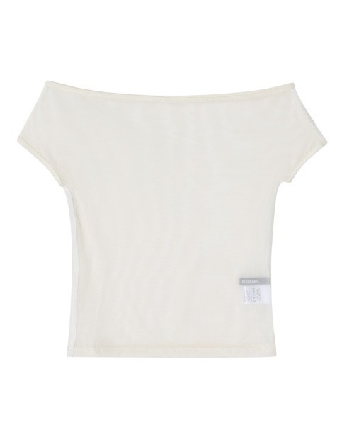 CRANK(クランク)の「A'GEM/9 × .kom 『CRANK/クランク』 MESH LINE OFF SHOULDER TOP/メッシュラインオフショルダートップス(Tシャツ/カットソー・レディース・カーキ/アイボリー/チャコールグレー・FREE)」の4枚目の写真