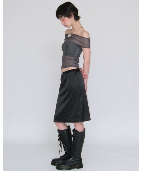 CRANK(クランク)の「A'GEM/9 × .kom 『CRANK/クランク』 MESH LINE OFF SHOULDER TOP/メッシュラインオフショルダートップス(Tシャツ/カットソー・レディース・カーキ/アイボリー/チャコールグレー・FREE)」の11枚目の写真
