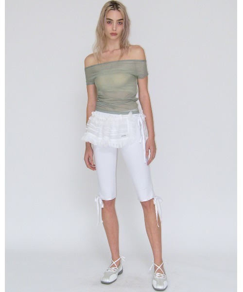 CRANK(クランク)の「A'GEM/9 × .kom 『CRANK/クランク』 MESH LINE OFF SHOULDER TOP/メッシュラインオフショルダートップス(Tシャツ/カットソー・レディース・カーキ/アイボリー/チャコールグレー・FREE)」の7枚目の写真