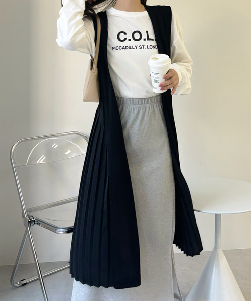 セール】【Eclat one】バックプリーツ ロング ジレ ベスト（ベスト