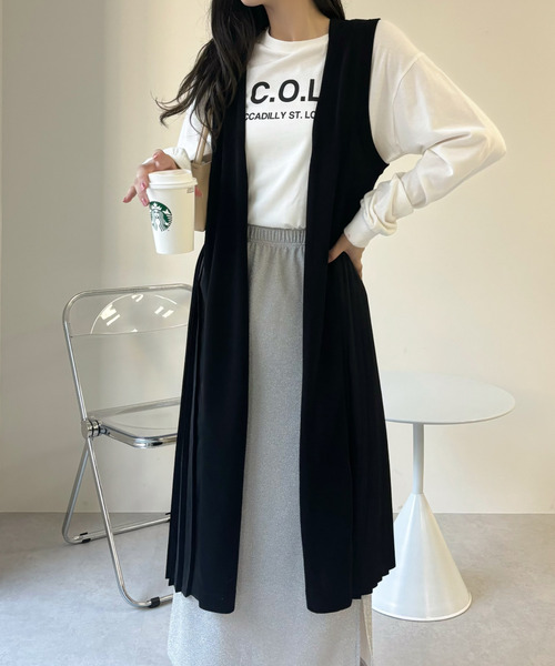 Eclat one(エクラワン)の「【Eclat one】バックプリーツ ロング ジレ ベスト(ベスト・レディース・グレイッシュベージュ/ブラック・FREE)」の18枚目の写真
