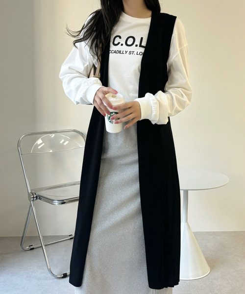 Eclat one(エクラワン)の「【Eclat one】バックプリーツ ロング ジレ ベスト(ベスト・レディース・グレイッシュベージュ/ブラック・FREE)」の21枚目の写真
