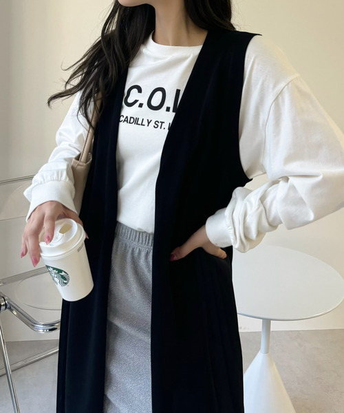 Eclat one(エクラワン)の「【Eclat one】バックプリーツ ロング ジレ ベスト(ベスト・レディース・グレイッシュベージュ/ブラック・FREE)」の17枚目の写真