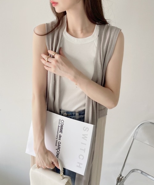 Eclat one(エクラワン)の「【Eclat one】バックプリーツ ロング ジレ ベスト(ベスト・レディース・グレイッシュベージュ/ブラック・FREE)」の8枚目の写真