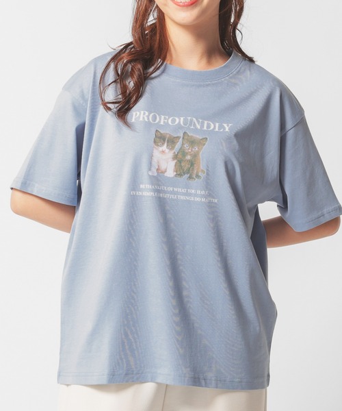 Honeys(ハニーズ)の「アニマルプリントTシャツ(Tシャツ/カットソー・レディース・スミクロ/ホワイト/サックスブルー系/アイボリー・S/M/L/LL)」の4枚目の写真