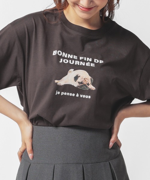 Honeys(ハニーズ)の「アニマルプリントTシャツ(Tシャツ/カットソー・レディース・スミクロ/ホワイト/サックスブルー系/アイボリー・S/M/L/LL)」の3枚目の写真