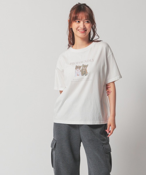 Honeys(ハニーズ)の「アニマルプリントTシャツ(Tシャツ/カットソー・レディース・スミクロ/ホワイト/サックスブルー系/アイボリー・S/M/L/LL)」の10枚目の写真