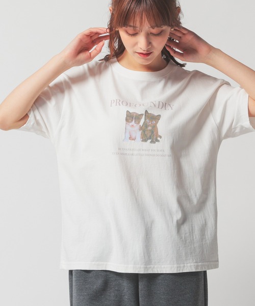 Honeys(ハニーズ)の「アニマルプリントTシャツ(Tシャツ/カットソー・レディース・スミクロ/ホワイト/サックスブルー系/アイボリー・S/M/L/LL)」の12枚目の写真