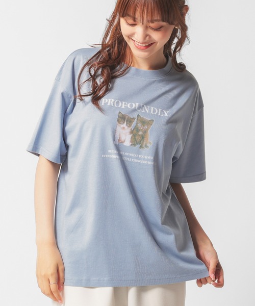 Honeys(ハニーズ)の「アニマルプリントTシャツ(Tシャツ/カットソー・レディース・スミクロ/ホワイト/サックスブルー系/アイボリー・S/M/L/LL)」の19枚目の写真