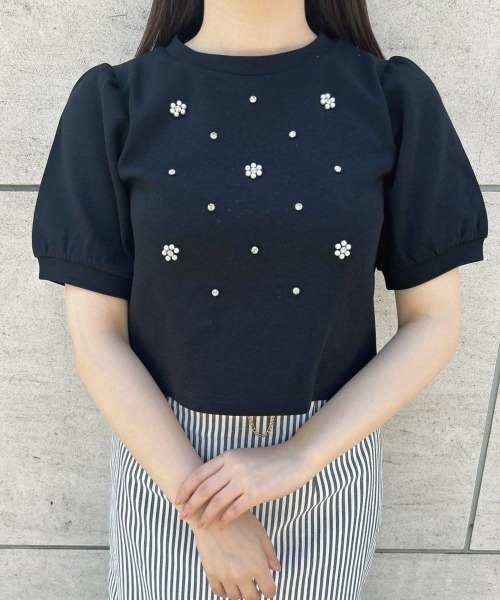 F i.n.t(フィント)の「パール&ビジューフラワーカットトップス/fint(Tシャツ/カットソー・レディース・ライトブルー/ブラック/オフホワイト/ライトピンク・FREE)」の22枚目の写真