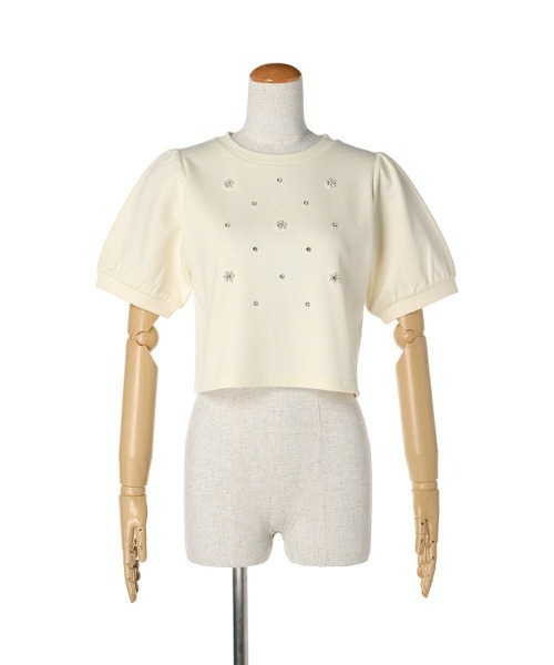 F i.n.t(フィント)の「パール&ビジューフラワーカットトップス/fint(Tシャツ/カットソー・レディース・ライトブルー/ブラック/オフホワイト/ライトピンク・FREE)」の20枚目の写真