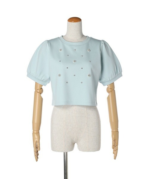 F i.n.t(フィント)の「パール&ビジューフラワーカットトップス/fint(Tシャツ/カットソー・レディース・ライトブルー/ブラック/オフホワイト/ライトピンク・FREE)」の18枚目の写真