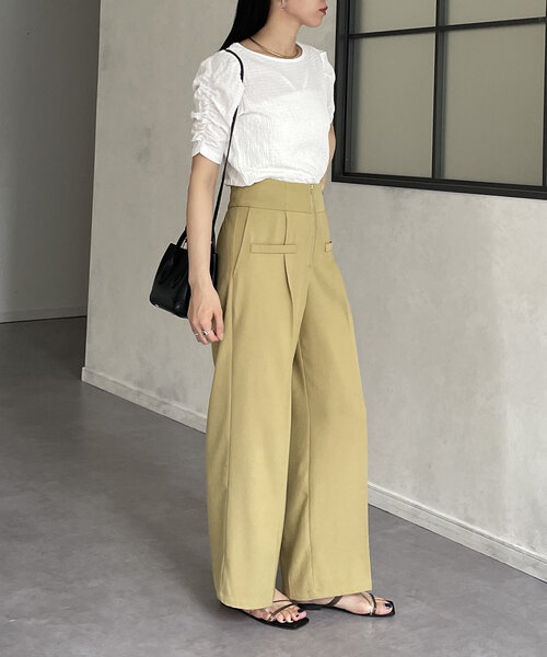 Thevon（ゼボン）の「パフスリーブ5分袖エンボスプルオーバー（Tシャツ/カットソー・レディース・ダークブラウン/イエロー/オフホワイト/ブルー・FREE）」の17枚目の写真