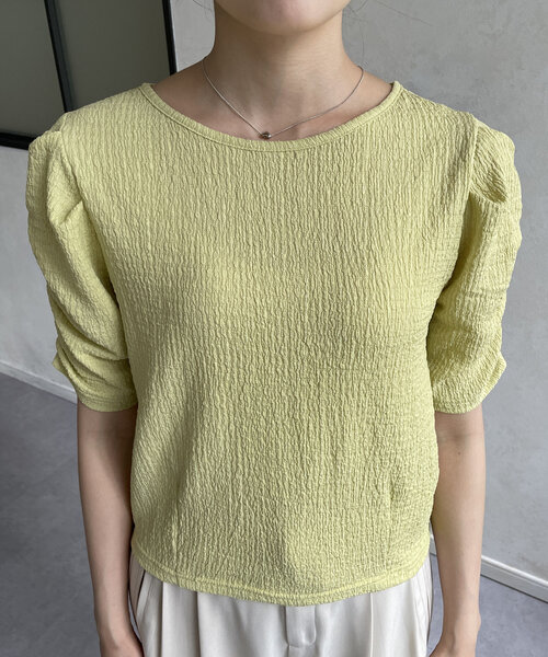 Thevon（ゼボン）の「パフスリーブ5分袖エンボスプルオーバー（Tシャツ/カットソー・レディース・ダークブラウン/イエロー/オフホワイト/ブルー・FREE）」の7枚目の写真