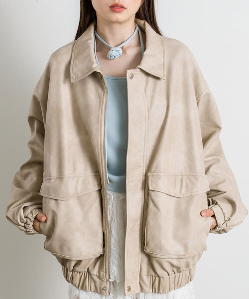 OLIVE des OLIVE（オリーブデオリーブ）の「【トレンドアウター】BIGポケットエコレザーブルゾン（ブルゾン・レディース・ブラウン/ブラック/グレー/アイボリー・FREE）」の17枚目の写真