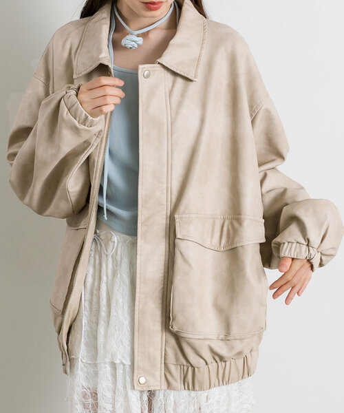 OLIVE des OLIVE（オリーブデオリーブ）の「【トレンドアウター】BIGポケットエコレザーブルゾン（ブルゾン・レディース・ブラウン/ブラック/グレー/アイボリー・FREE）」の20枚目の写真