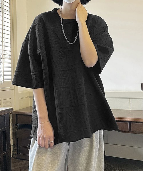 AsaAura(アサオーラ)の「エンボス加工ロゴtシャツ メンズ 韓国風(Tシャツ/カットソー・メンズ・ホワイト/ブラック/グレー・M/L)」の9枚目の写真