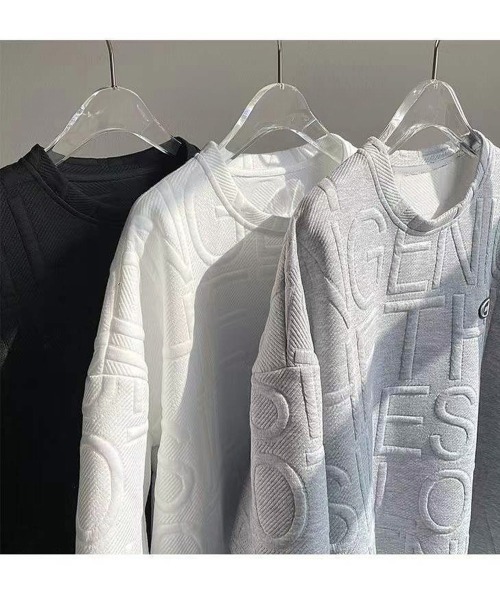 AsaAura(アサオーラ)の「エンボス加工ロゴtシャツ メンズ 韓国風(Tシャツ/カットソー・メンズ・ホワイト/ブラック/グレー・M/L)」の13枚目の写真