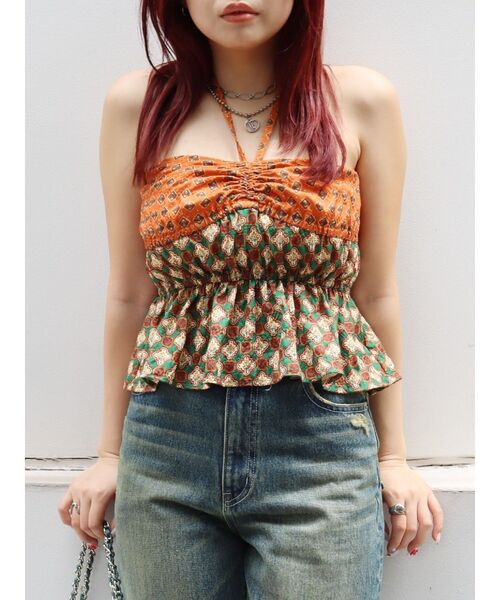 EVRIS（エヴリス）の「オリジナルパターントップス（キャミソール・レディース・パープル/ブルー/オレンジ・FREE）」の3枚目の写真