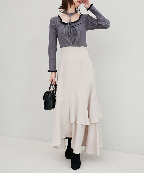 MAJESTIC LEGON（マジェスティックレゴン）の「ランダムティアードスカート（スカート・レディース・ブラック/アイボリー/ベージュ/グレー系その他・MEDIUM）」の4枚目の写真