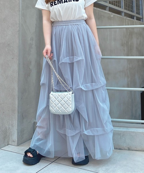 INGNI（イング）の「タックチュールスカート（スカート・レディース・ブラック/グレー/オフホワイト・FREE）」の3枚目の写真