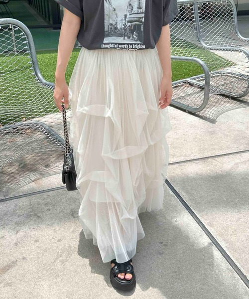INGNI（イング）の「タックチュールスカート（スカート・レディース・ブラック/グレー/オフホワイト・FREE）」の2枚目の写真