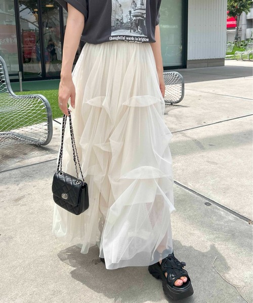 INGNI（イング）の「タックチュールスカート（スカート・レディース・ブラック/グレー/オフホワイト・FREE）」の5枚目の写真