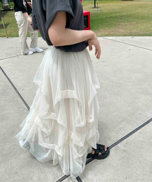 INGNI（イング）の「タックチュールスカート（スカート・レディース・ブラック/グレー/オフホワイト・FREE）」の6枚目の写真