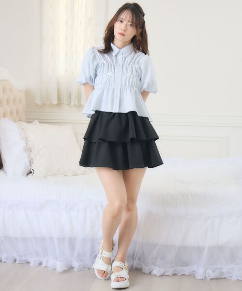 ems excite（エムズエキサイト）の「ポコポコリボンペプラムSH（シャツ/ブラウス・レディース・ブルー/ブラック/ホワイト・FREE）」の20枚目の写真
