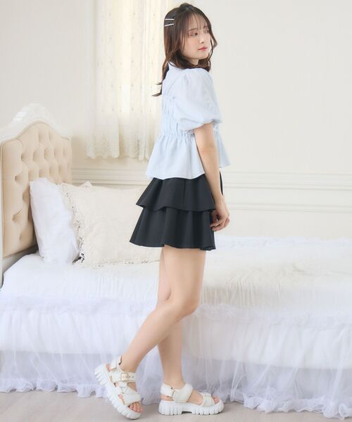 ems excite（エムズエキサイト）の「ポコポコリボンペプラムSH（シャツ/ブラウス・レディース・ブルー/ブラック/ホワイト・FREE）」の19枚目の写真