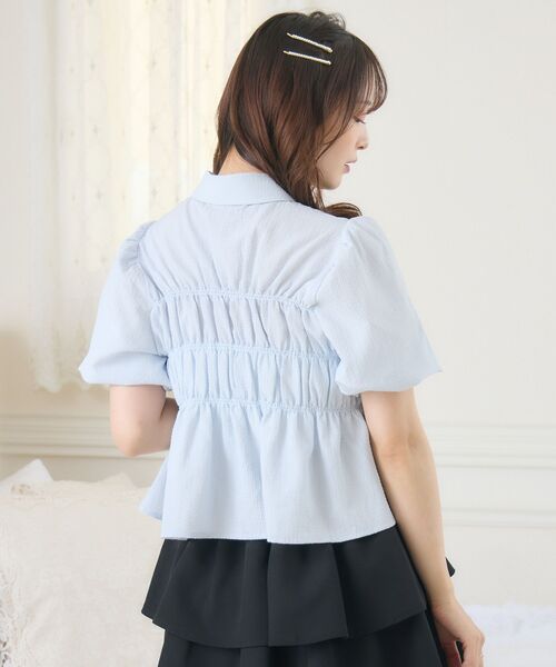 ems excite（エムズエキサイト）の「ポコポコリボンペプラムSH（シャツ/ブラウス・レディース・ブルー/ブラック/ホワイト・FREE）」の13枚目の写真
