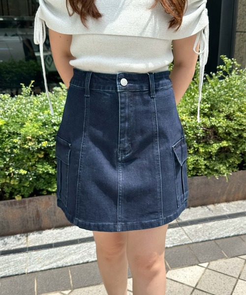 archives（アルシーヴ）の「ストレッチデニムカーゴミニスカート（デニムスカート・レディース・ブラック/ネイビー・SMALL/MEDIUM）」の3枚目の写真